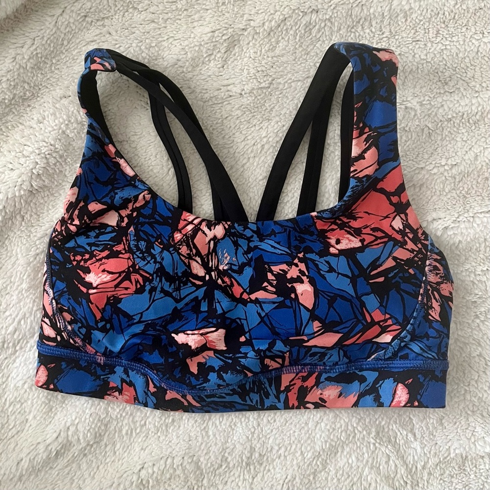 Lululemon Energy Bra Exhale (Size 4) - mini paint storm harbor blue multi/black